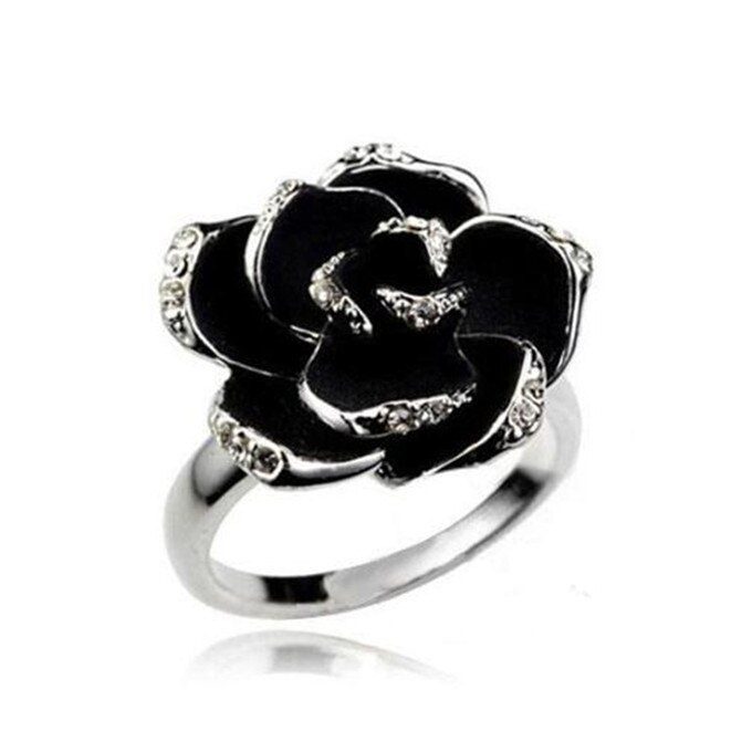 Schmuck Ringe Schwarz Rose Blume Öffnung Ringe Index Finger Verstellbare Ringe Für Frau Mädchen: Silber-