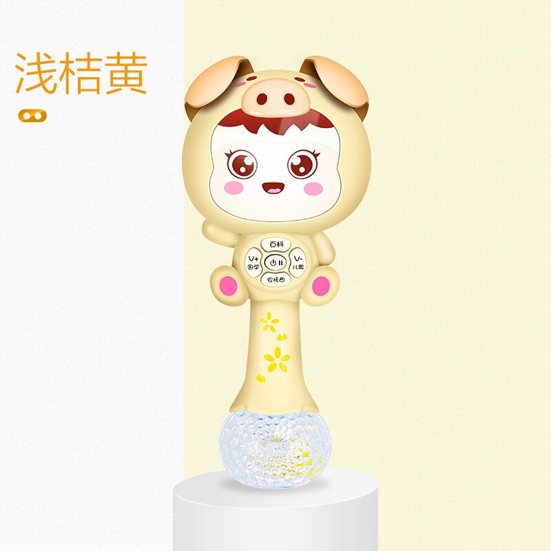 Newborn baby toy cartoon vocal toy music baby early education bed bell light sand hammer molar stick 0-1 years old: YELLOW