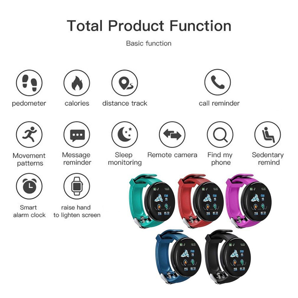 D18 Smart Fitness Bracelet Band With Measuring Pressure Pulse Meter Sport Activity Tracker Watch Wristband