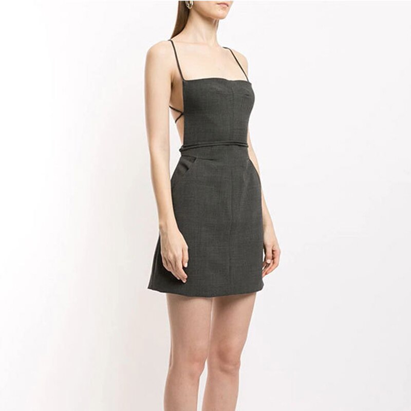 TWOTWINSTYLE vestidos elegantes para mujer cuello cuadrado sin mangas Correa espagueti espalda descubierta encaje hasta Bownot verano vestido mujeres marea