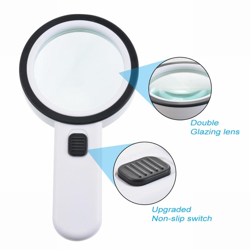 30 X 12 LED Lights High Magnification Magnifying Glass Double Lens Upgraded Magnifier Lamp Making Handicrafts Magnifying Glass