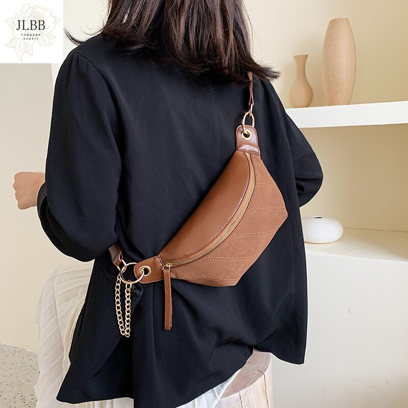 Chain Fanny Pack Banana Waist Bag Brand Belt Bag Women Waist Pack PU Leather Chest Bag Belly Bag Woman Bag