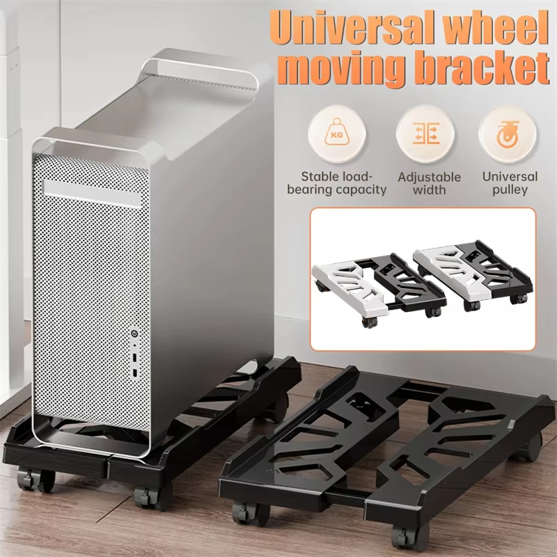 1pc ABS Desktop Computer Tower Stand, Adjustable Mobile CPU Holder with Rolling Wheels, Home Office Universal Platform Bracket