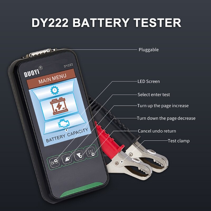Car Battery Capacity Internal Resistance Test 12V24V Battery Analyzer 2000CCA Cranking Charging Test Detector DY222