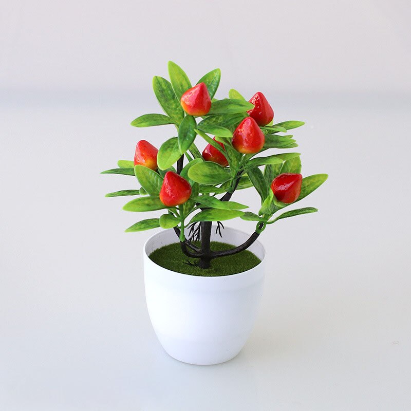 Kunstige planter bonsai appelsin granatæble frugt chili træ potte vindueskarm dekoration hjemme bord dekoration mini plast ornament: 16