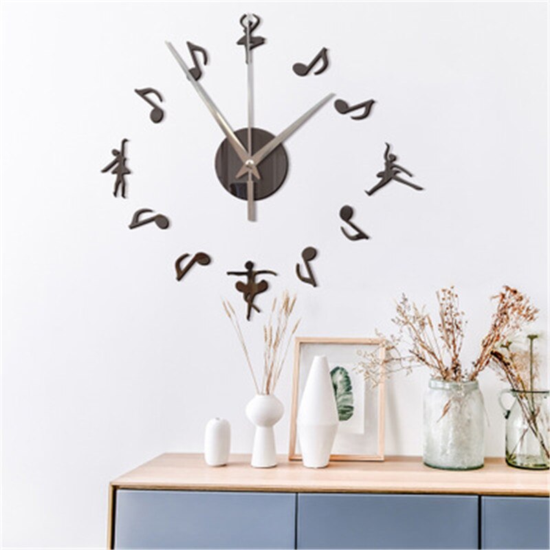 Ballerina Note Mirror Sticker Wall Clock Dance Gir... – Grandado