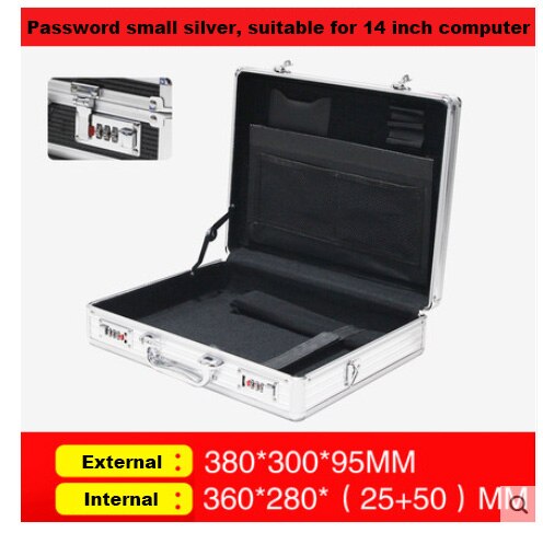 Aluminum alloy tool case portable cipher box Tool safe File box Hardware Equipment Box Multi-function Large size with lock: silver with file bag