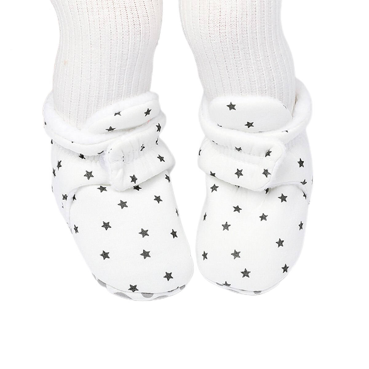Babyschoentjes, trendy, met sterren bedrukte binnenpantoffels, warme sokken met antislip grip, peuters voor de eerste stapjes