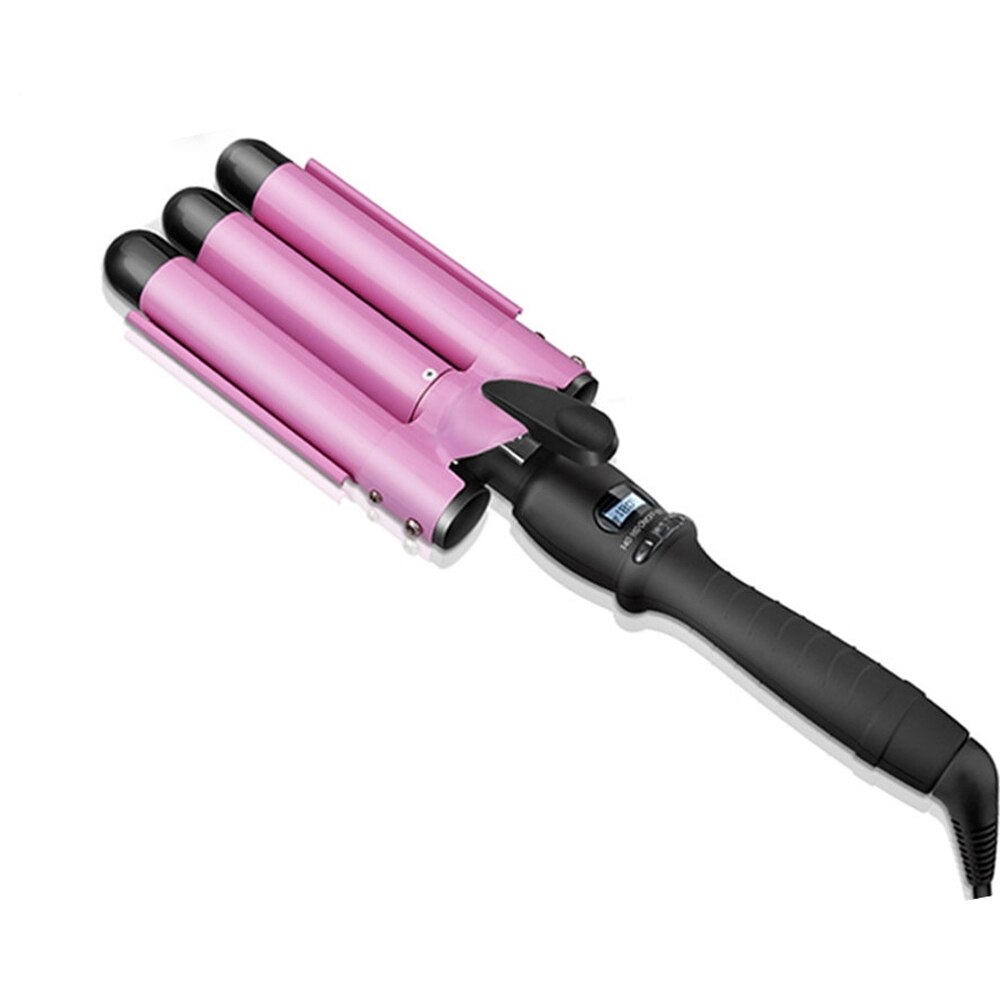 LCD Digital Display Hair Curling Iron Machine Hair Crimper Automatic Curls Air Hair Curler Electric Splint 3 Tubes Hair Curlers: Pink 32mm / EU