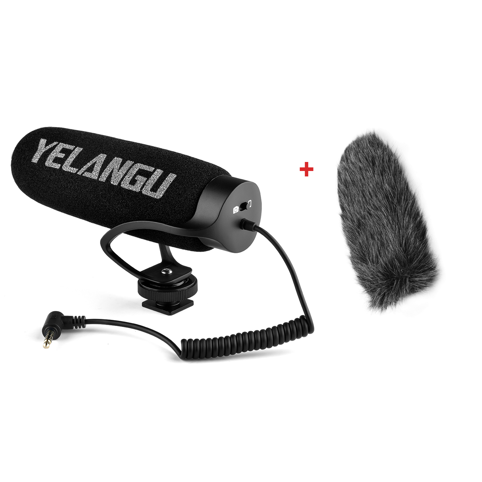 YELANGU MIC08 On-camera Condenser Microphone Video Mic with Intergrated Shock Mount 3.5mm TRRS for Camera Smartphone Vlog Video: W Windshield