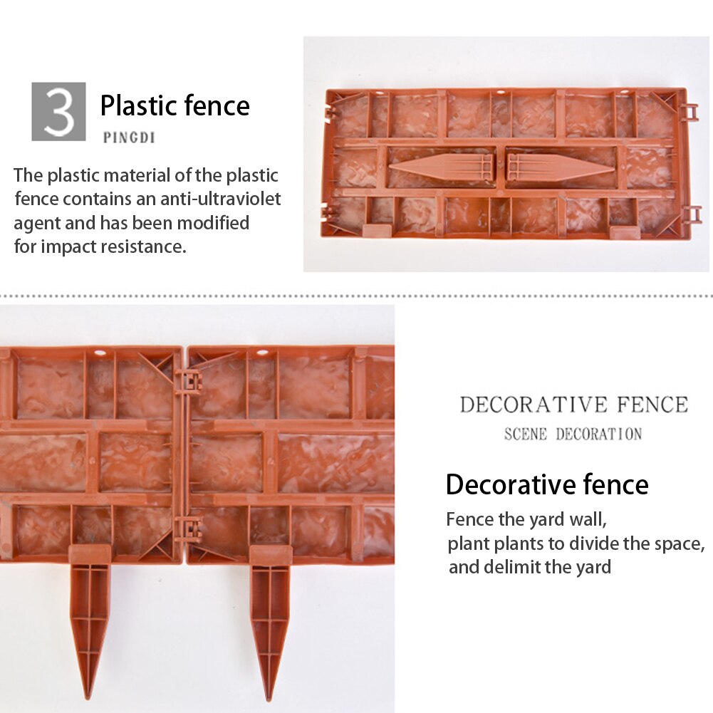 4pcs/set Path Indoor Garden Landscape Easy Install Lawn Kindergarten Flower Vegetable Plastic Courtyard Fence Brick Red Home DIY