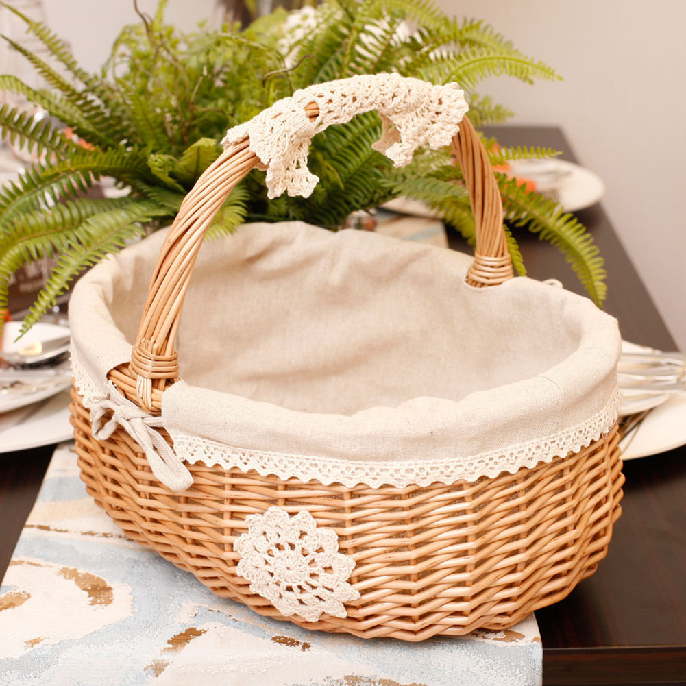 Handgemachte Weide Rattan Korb Mit Tuch Futter Kasten Camping Picknick Korb Obst Lagerung fallen Heimat Dekor Blume Korb