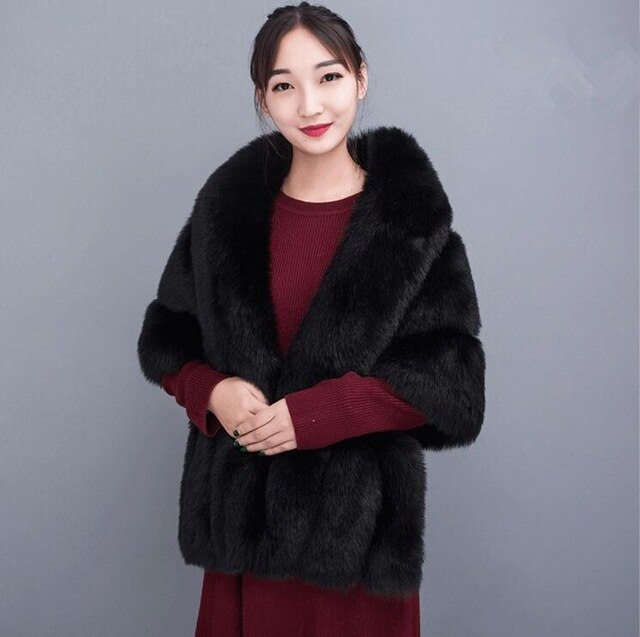 JaneVini Weiß Winter Braut Pelz Faux wickelt Frauen Warme Tücher Mäntel Hochzeit Mantel Jacken für Abend Party Etole Mariage: Schwarz