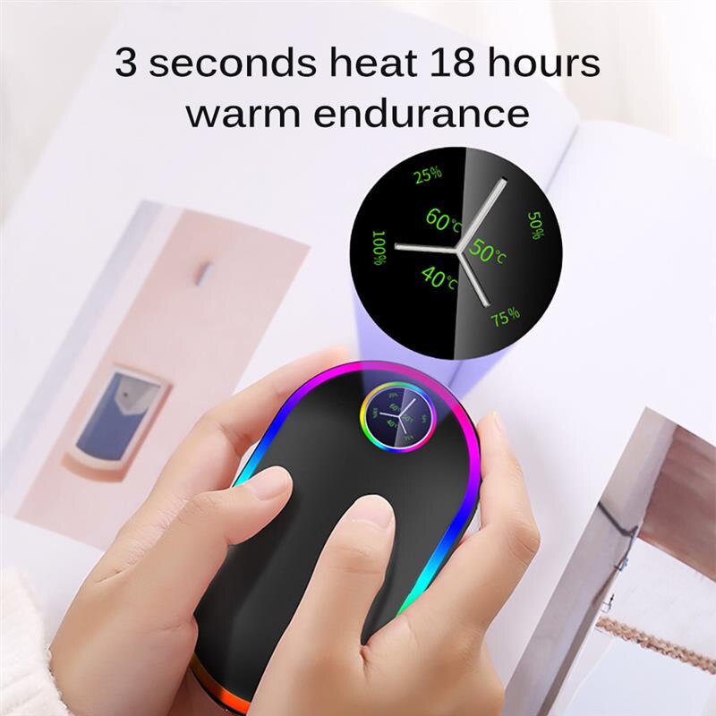 Linterna de masaje móvil USB con pantalla de temperatura, calentador de manos, 7 colores, para calentar al bebé