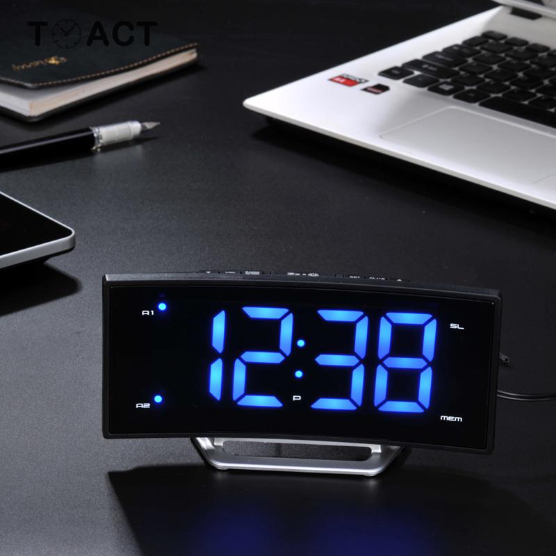 LED Digital Clock FM Radio Alarm Clocks Electronic Table Mirror Watch Smart With Luminous For Office Bedroom Large Display
