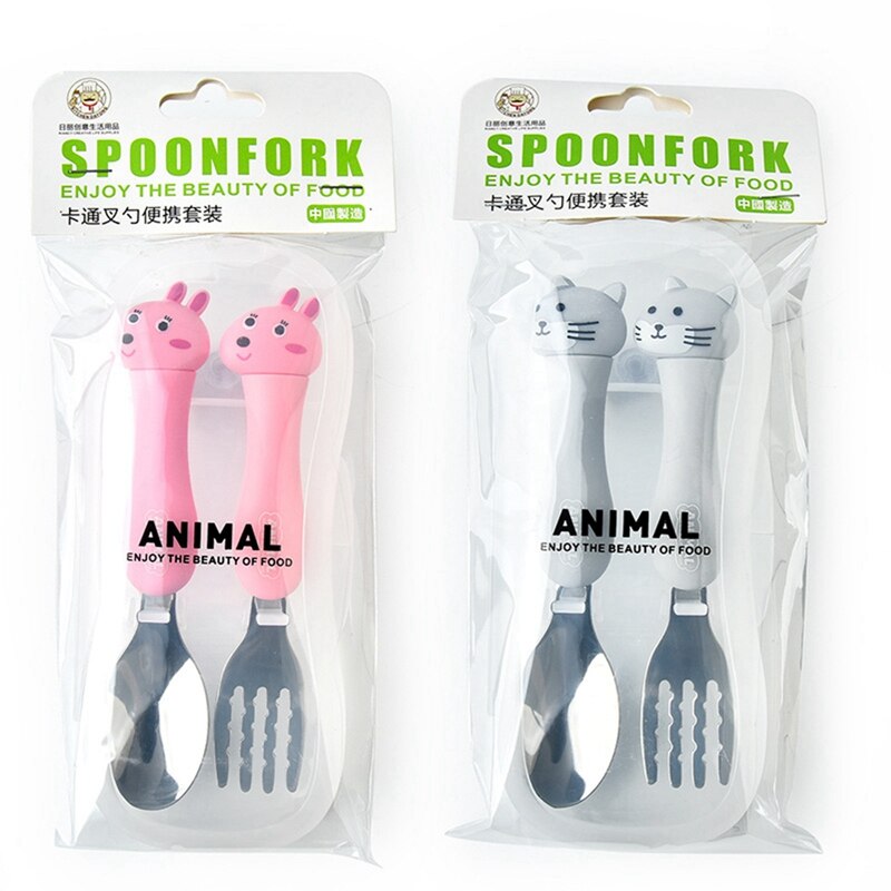 Tableware Cartoon Kids Spoon and Fork Set Stainless Steel Dessert Spoon Fork Baby Gadgets Feed Kid Children's Cutlery
