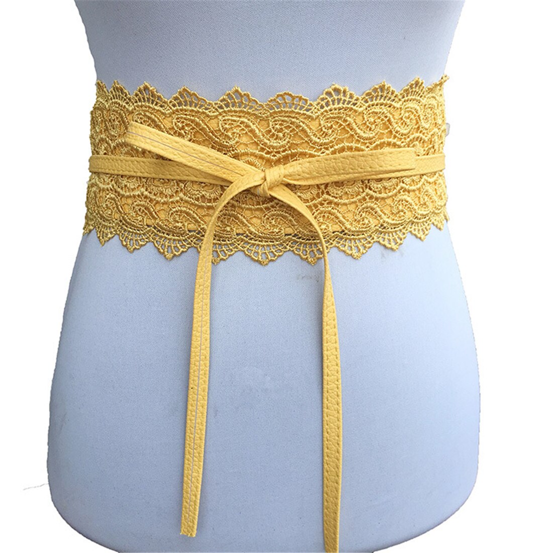 Cinturones de cuero suave de encaje para mujer, cinturones de lazo ajustables anchos, lazo Multicolor, accesorio salvaje para vestidos, Tops, decoración,: Amarillo