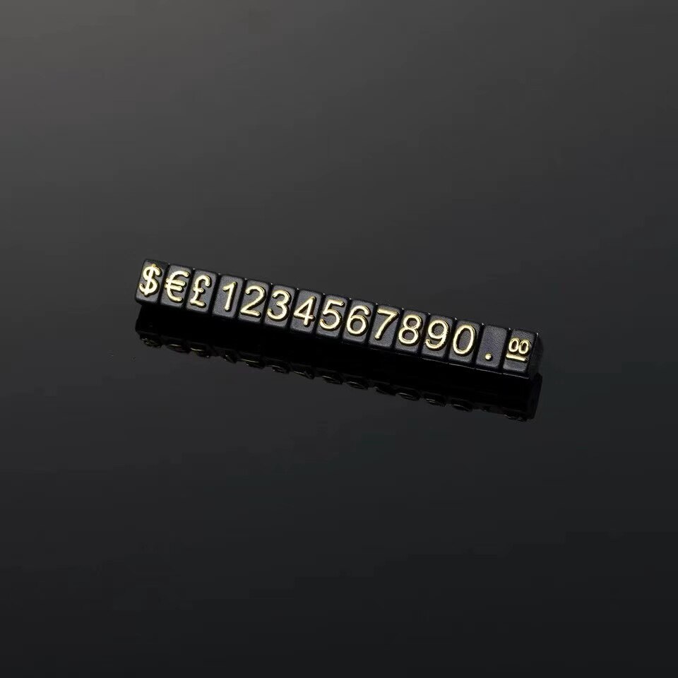 3*5mm justerbar pris kube tag til smykker pris display tæller stativ nummer brev dollar pris blok kit til detailbutik: Sorte guld cifre