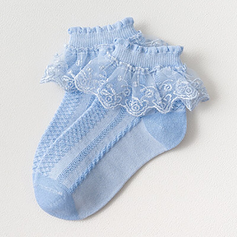 USHINE Love06 Breathable Cotton Lace Ruffle Princess Mesh Socks Baby Ankle Short Sock White Pink Yellow Baby Girls Kids Toddler: blue / foot length 20-22cm