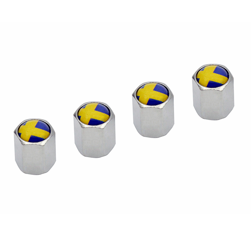 4Pcs/Set Sliver Car Wheel Tire Valve Caps Stem Cover Auto Styling Flag of Sweden Logo Stickers for Volve Saab