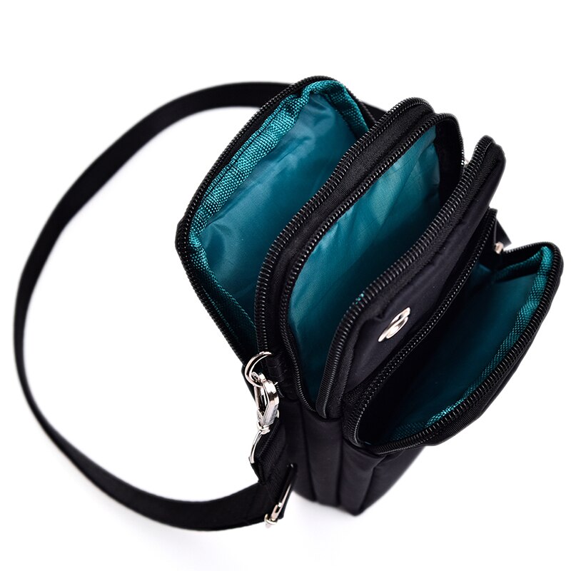 Kvinde messenger taske 3 lynlås skrå mønt pung mobiltelefon taske nøglecase skulder udendørs øretelefon pose sports taske