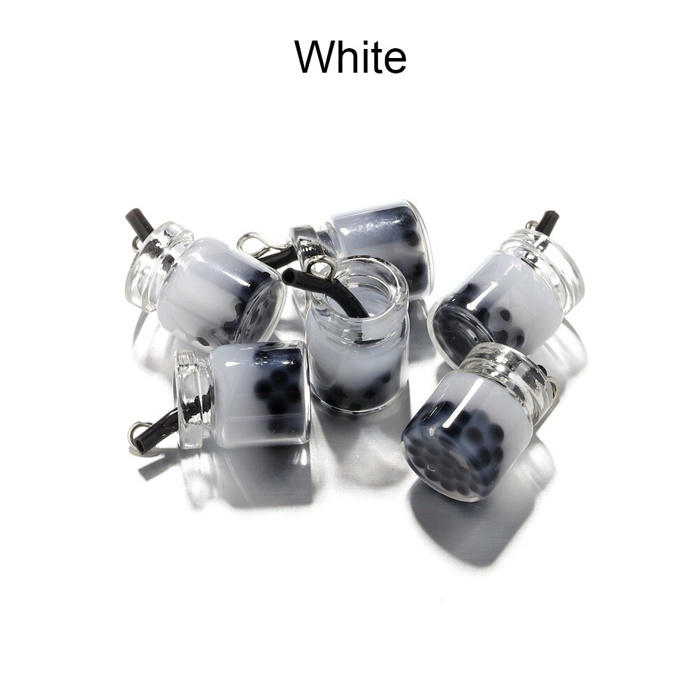 Lote de 10 unidades de adornos de perla de resina en miniatura para té de la leche, colgantes Boba, abalorios de botella para Llavero artesanal, joyería, accesorios para manualidades: White