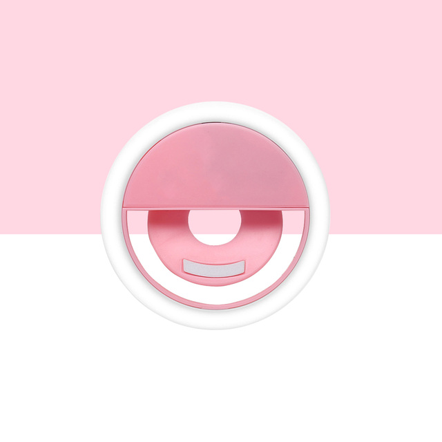 Handy led three gear ring fill light selfie live usb rechargeable mobile phone camera clip-on selfie ring beauty light lamp: Pink
