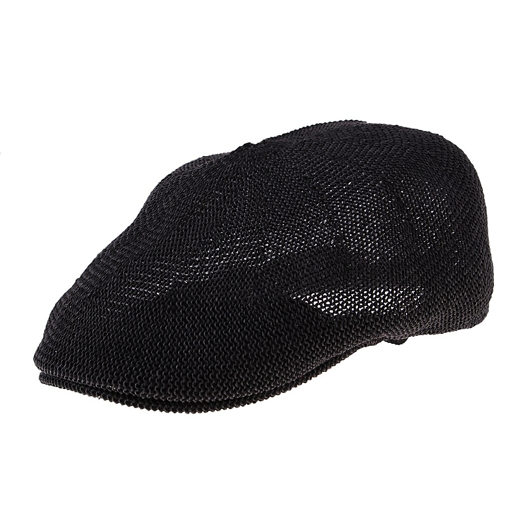 Men Breathable Summer Straw Sun Hat Newsboy Beret Ivy Cap Cabbie Flat Cap: Black