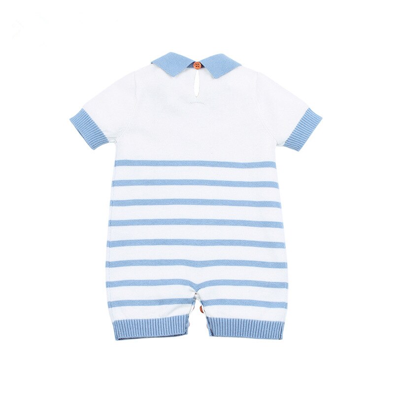 cotton knitted baby Sweater boy blue navigation theme Sweater turn down collar knitting inner clothes short sleeve boy jumpers