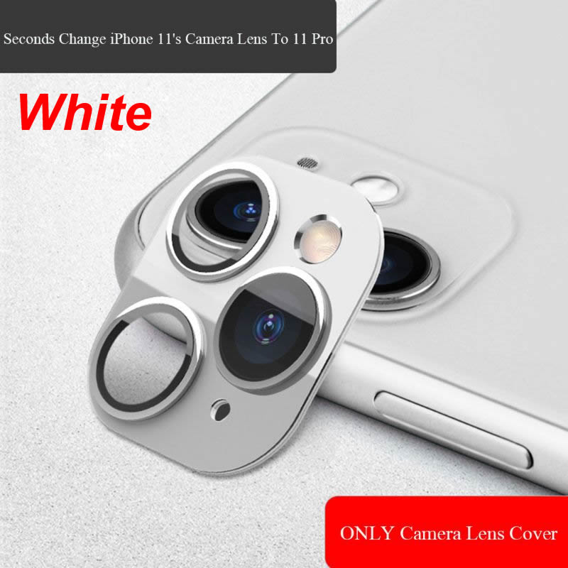 Lente adesivo modificado câmera capa liga de titânio para iphone 11 segundos mudança para iphone 11 pro: WHITE