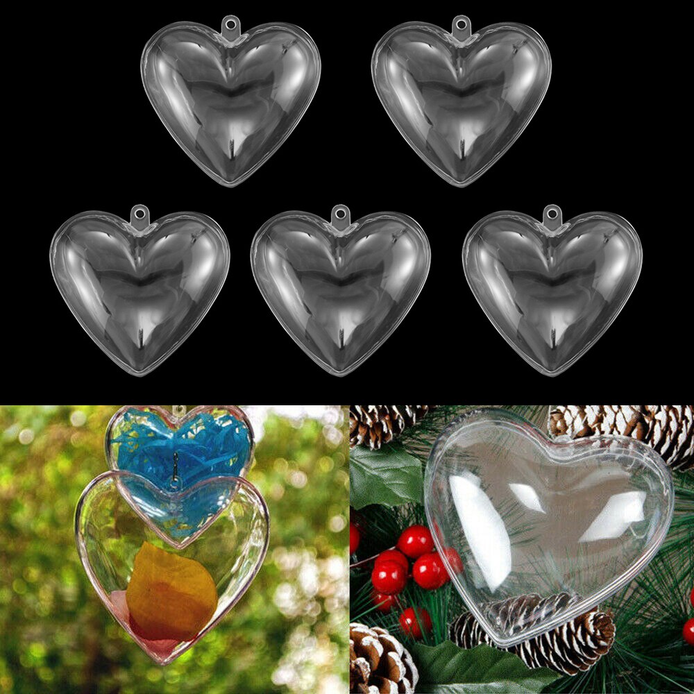 5Pcs Clear Plastic Fillable Egg Balls Candy Box Heart Shape Acrylic Craft Christmas Tree Ball Sphere Baubles Hanging Decorative