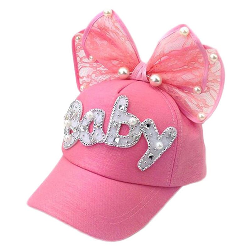 Cute Big Bow Girls Snapback Baseball Cap Children Mesh Hat Spring Summer Adjustable Snapback Casquette Kids Baby Pearl: rose Red