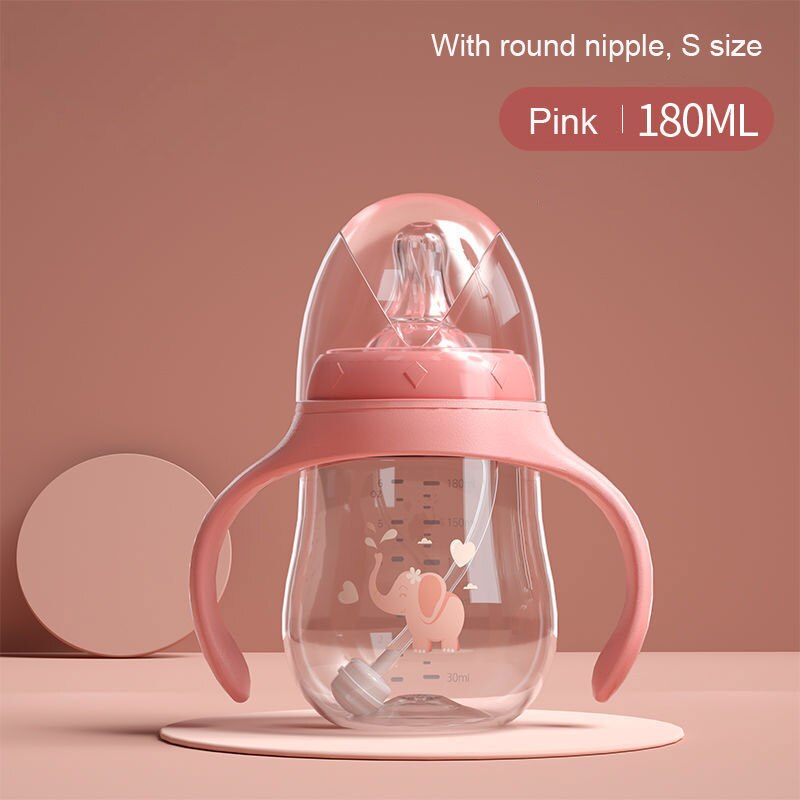 Baby Flessen Drinkbeker Zuigfles Brede Kaliber Multifunctionele Melk Drinken Water Tweeërlei Gebruik Fles Bpa Gratis: Pink 180ml