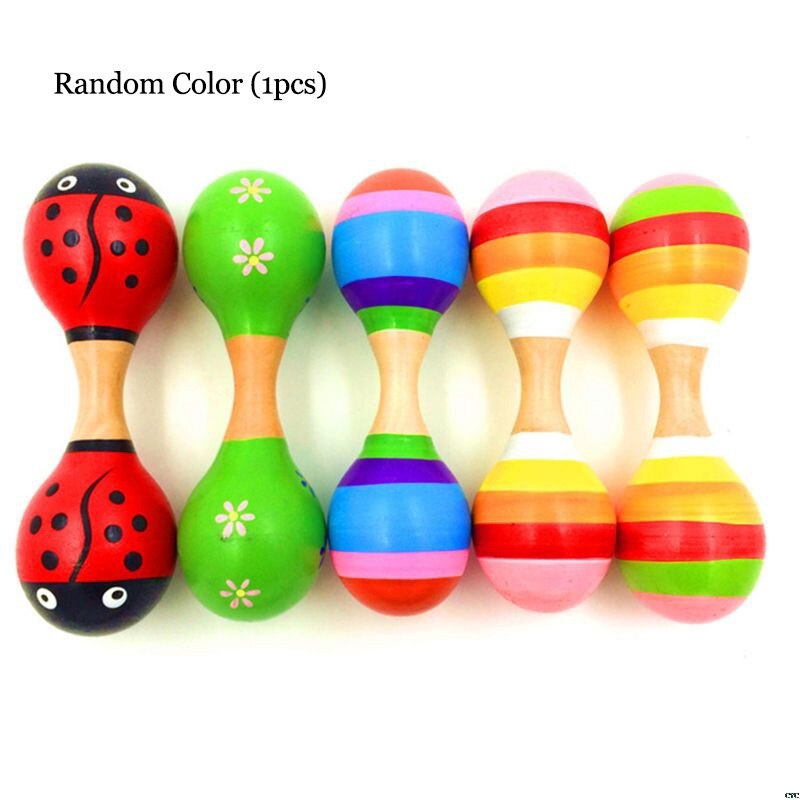 Maracas de madera coloridas de doble cabeza para bebé y niño, instrumento Musical, sonajero, agitador para , juguete: Default Title