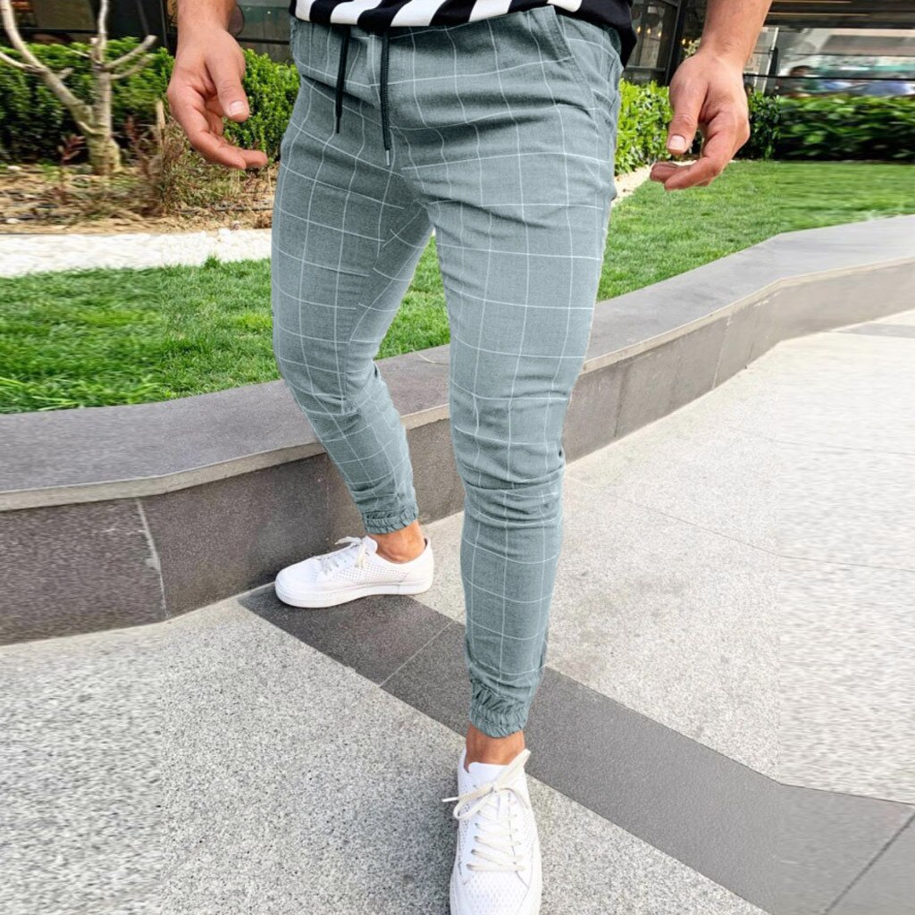 Pantalon homme pantalon à carreaux hommes Streetwear pantalon Hip Hop pantalon chino Slim coupe ajustée pantalons décontractés Joggers: M / Gris