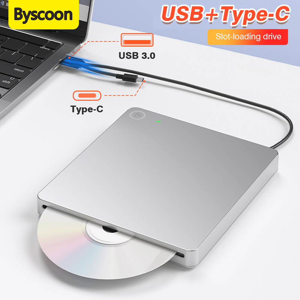2in1 Slot-loading USB 3.0 Type-C External DVD RW Optical Drive Burner High Speed ​​Reader Player Laptop PC Desktop DVD Portatil