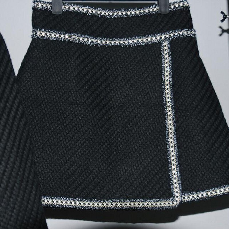 Top Brand Winter Office Ladies Slim Cotton Blends Two Piece Tweed Outfits Long Sleeve Hidden Breasted Short Coats A-Line Skirts: skirts / L