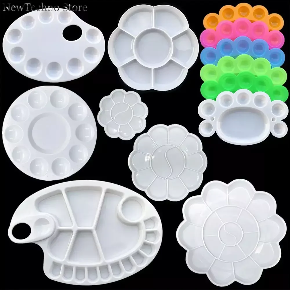 Suministros de pintura blanca, bandeja de pigmento de pintura alternativa, paleta redonda, paleta de plástico, bandeja de pintura artística de acuarela