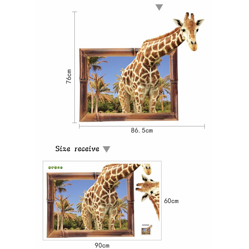 Valse venster 3D Giraffe Animal Muursticker achtergrond Decoratie emulatie Interieur woonkamer Decals Art Stickers poster