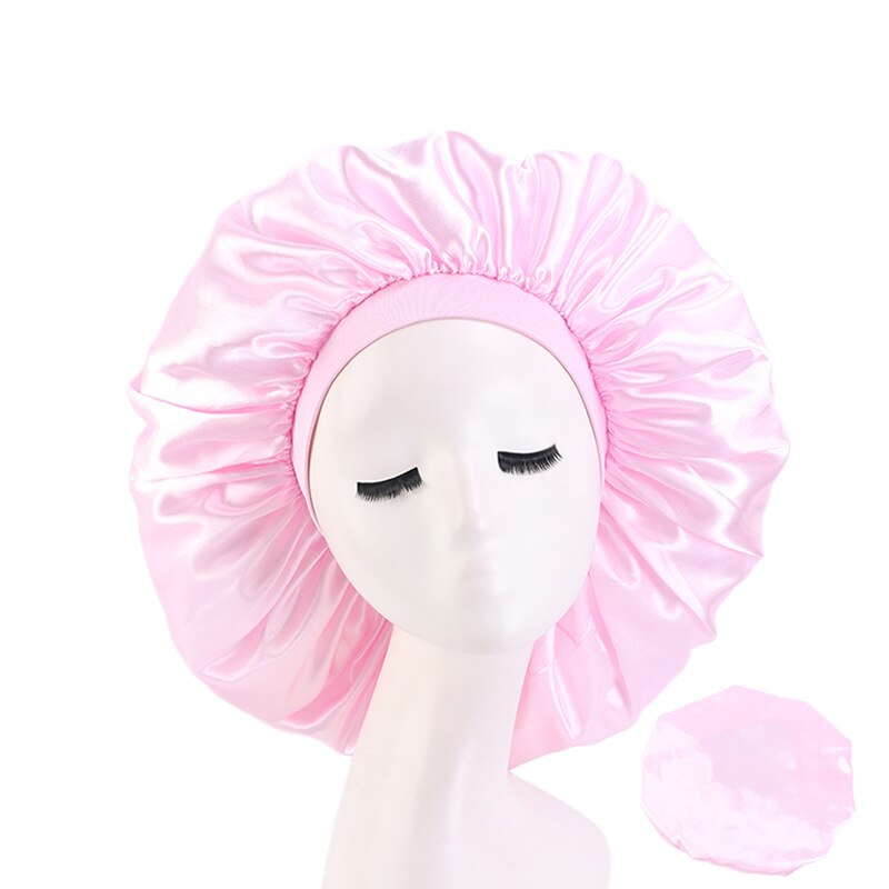 Fshion Women Satin Night Sleep Cap Hair Bonnet Hat Silk Head Cover Wide Elastic Band: PK