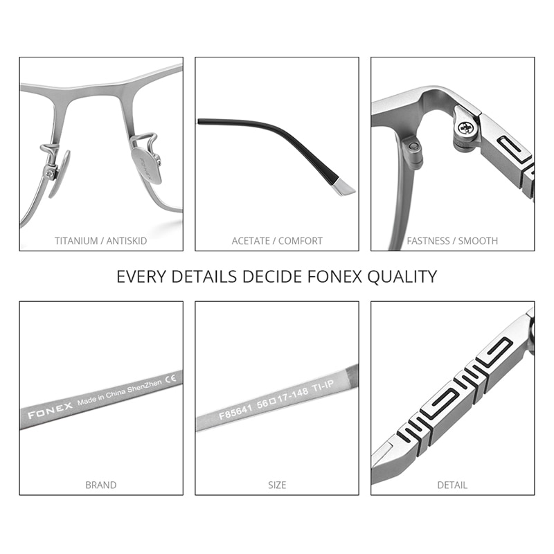 FONEX Pure Titanium Eyeglasses Frame Men Square Eyewear Male Classic Full Optical Prescription Glasses Frames F85641