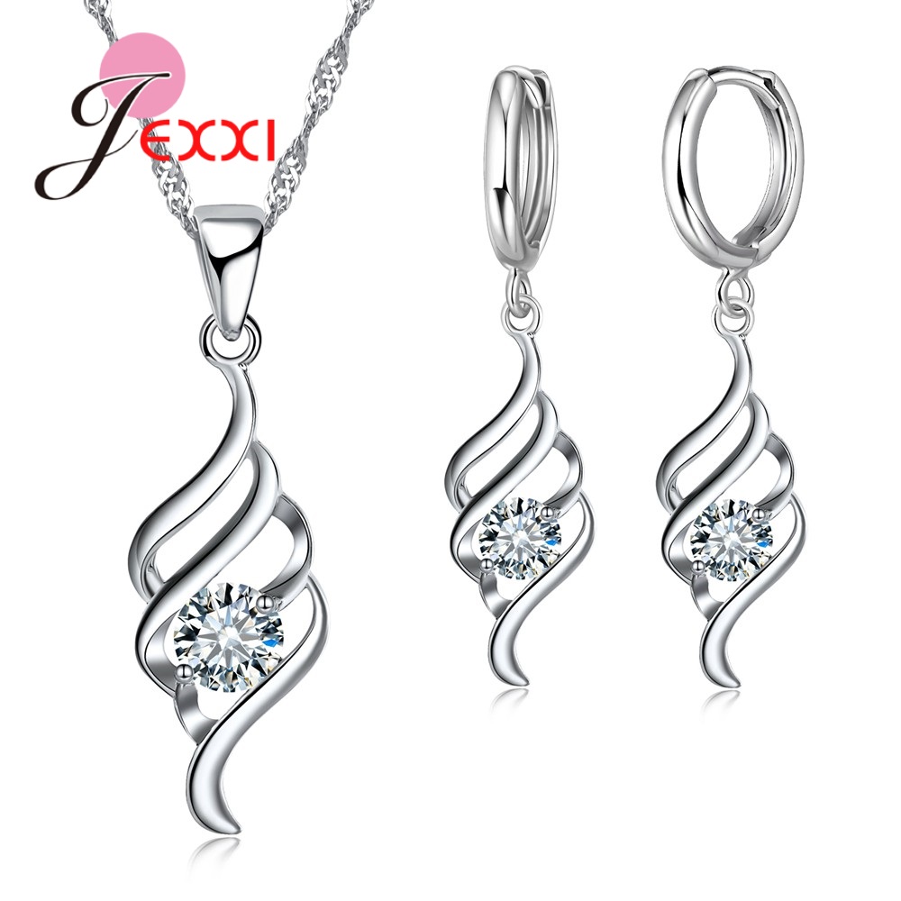 Grote Korting Vrouwen Hanger Oorbellen Ketting 925 Serling Zilveren Shining Crystal Sieraden Sets