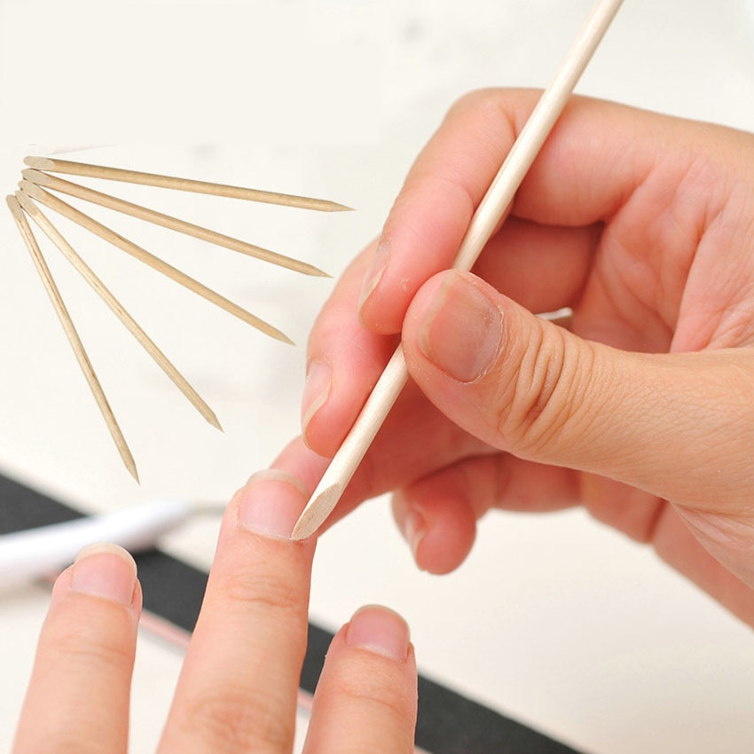 Nail Oranje Hout Cuticle Pusher Stok Set 100Pcs Dode Huid Remover Nail Art Decoratie Manicure Pedicure Dubbele Kanten Nail gereedschap
