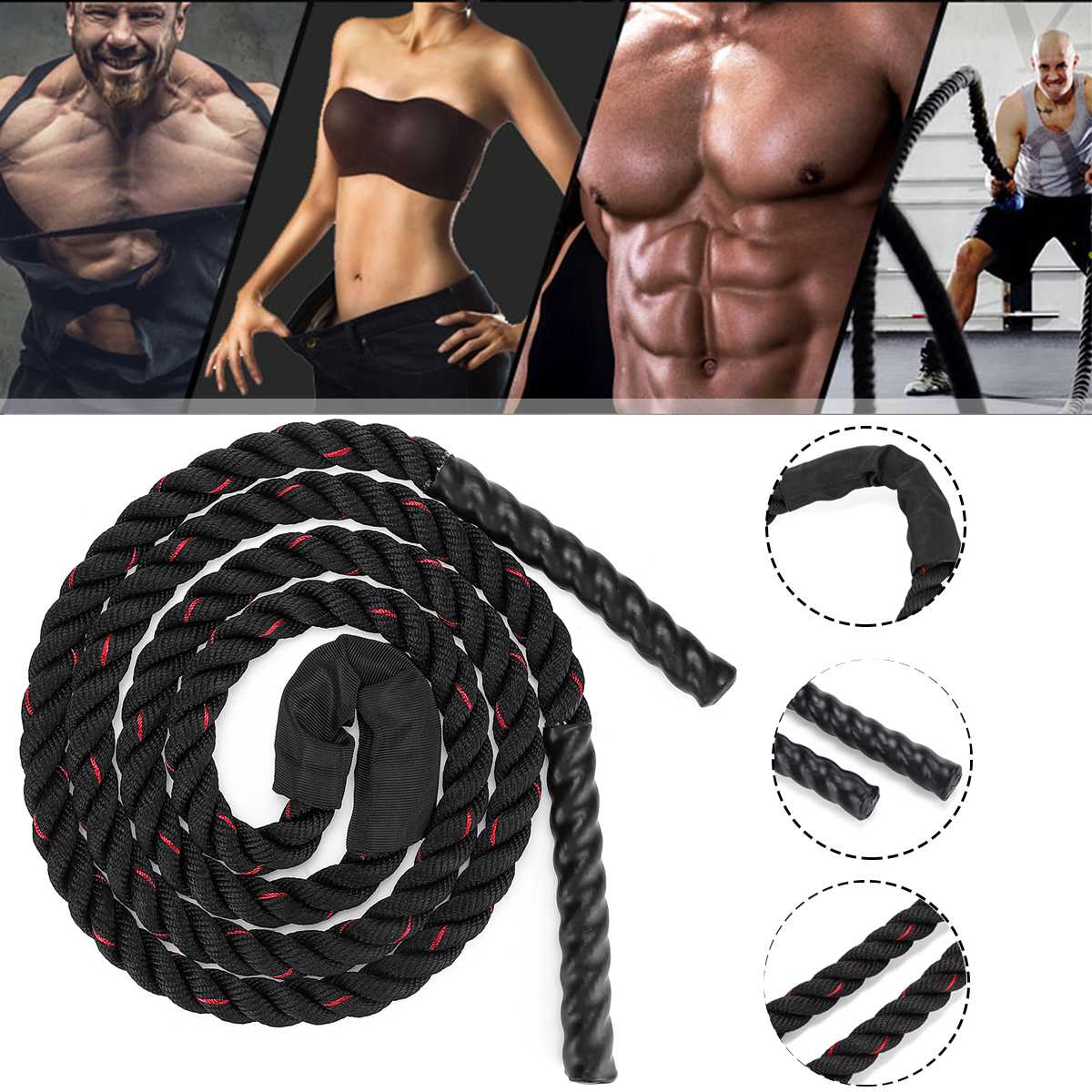25mm Fitness Heavy Jump Rope Crossfits Weighted Battle Skipping Ropes Power Training Improve Strength Muscle Fitness Equipment