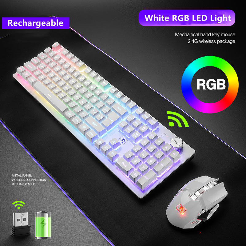 Teclado inalámbrico de 2,4G para videojuegos, periférico con sensación mecánica, retroiluminado RGB, ratón inalámbrico de 2400dpi, Pc, Gamer, teclado Punk