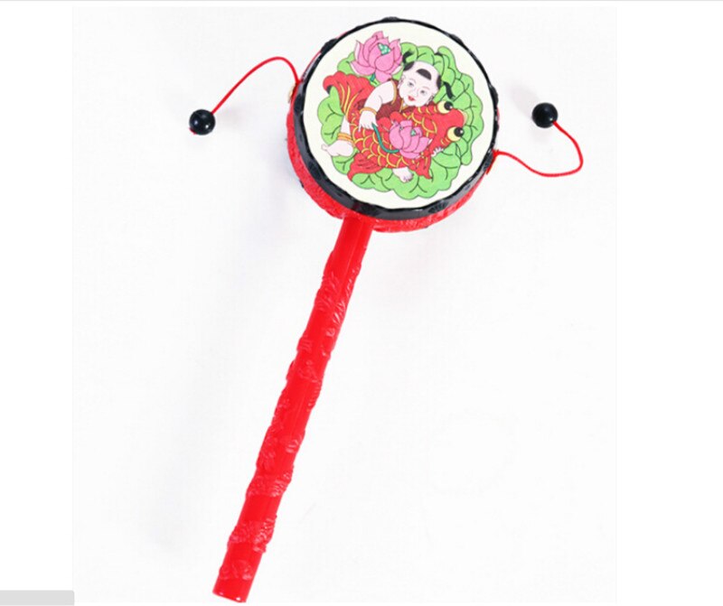 Tranditonal chocalho-tambores conjuntos martelo brinquedos vermelho china bebê tambor martelo chocalho bebê voz brinquedos para o divertimento