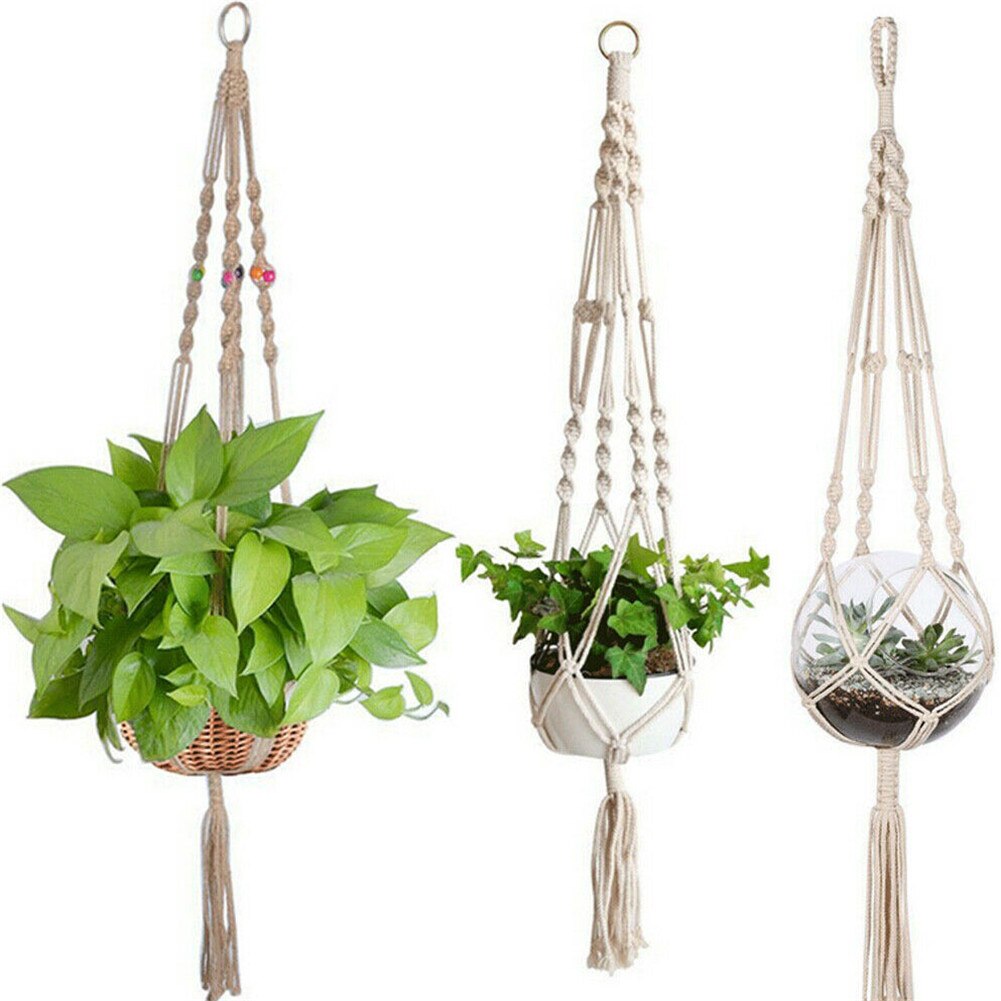 Hanging Baskets Flowerpot Plant Holder Pot Macrame Plant Hanger Hanging Planter Basket Jute Rope Braided Craft Balcony Decor