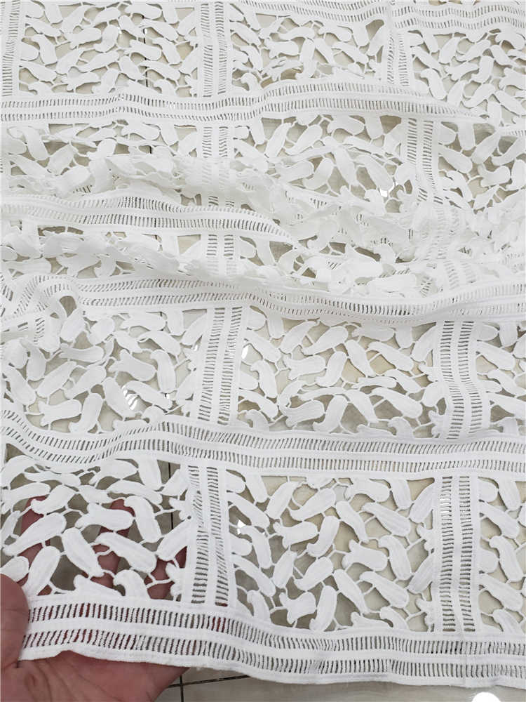 Tela de encaje de guipur de grado clásico para vestido de boda, tejido suave bordado, cordón africano, color blanco puro, amigable con la piel, última NN957-k: Pure white3