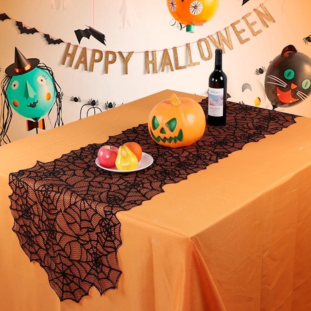 Halloween lace table runner Black spider Web Tablecloth Halloween Table Flag for Festive Decoration Halloween