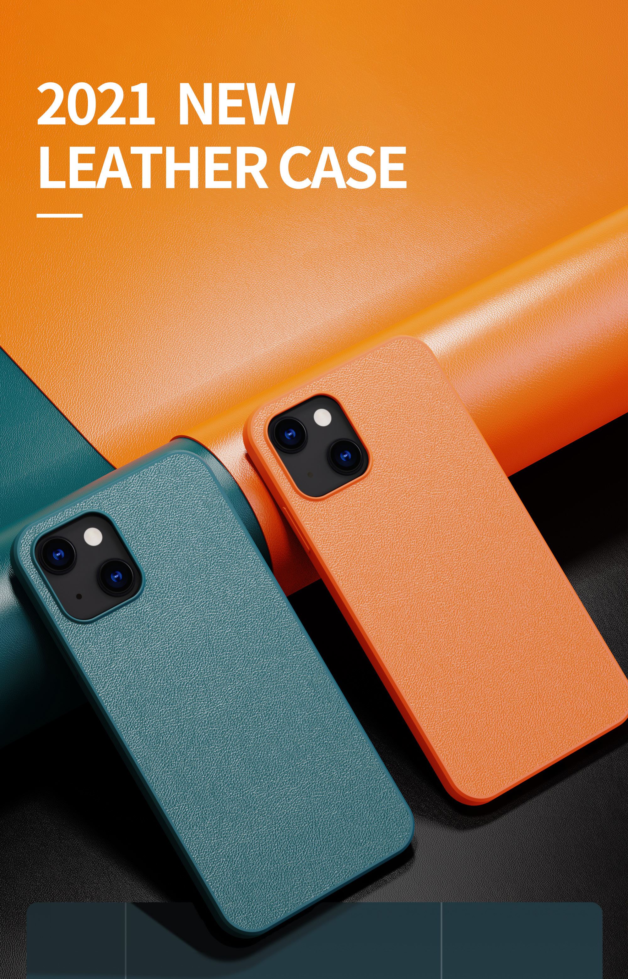 Funda protectora para teléfono móvil, carcasa con patrón de cuero liso, Color sólido, adecuada para iPhone 13